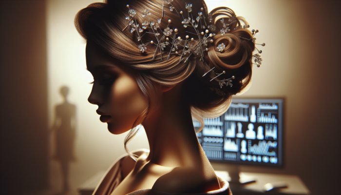 Updos for Short Hair: Elegant woman with short hair in a sophisticated updo, adorned with delicate hairpins.