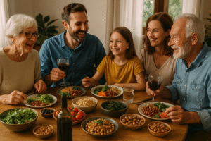 Family eating Mediterranean diet together