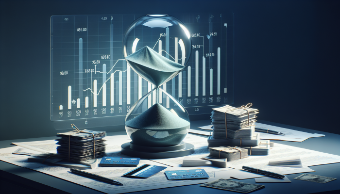 Credit Unions vs Banks for Debt Consolidation: A Guide | DCL Hourglass with sand flowing into credit cards and loan documents, symbolising increasing debt over time, with financial charts.