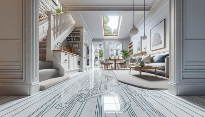 Porcelain vs Natural Stone Flooring Options in Edinburgh: Pristine porcelain floor in Edinburgh home, durable against high traffic, no scratches, dents, or stains.