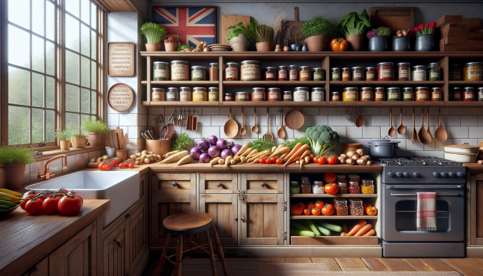 Inviting British kitchen showcasing classic recipes and seasonal UK produce ideal for batch cooking.