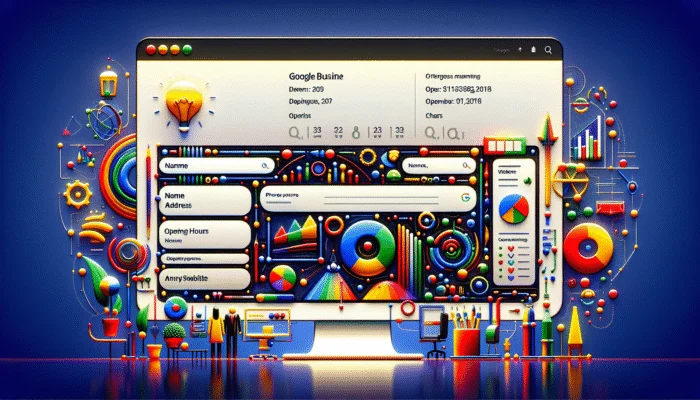 Optimise Google Business Profile for Visibility: A completed Google Business Profile on a computer screen with vibrant icons and professional layout.
