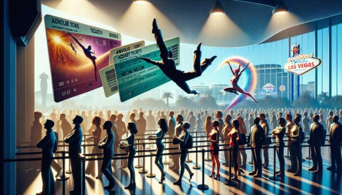 Tourists in Las Vegas utilising advance tickets to skip long lines at Cirque du Soleil and the Neon Museum.