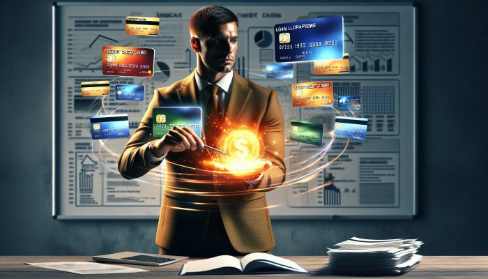Debt Consolidation Loan Wins on a Budget: Smart Strategies | DCL Visual representation of a person consolidating various credit cards and loans into a single glowing document, symbolizing streamlined financial management.