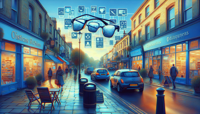 A lively Yeovil street featuring various businesses, showcasing SEO-optimised signage and digital displays for local services.