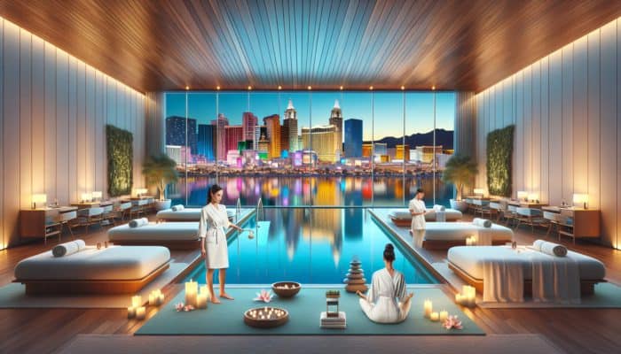 Luxurious treatment rooms and calming pools in Las Vegas with stunning skyline views.
