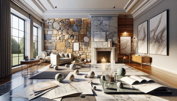 UK home interior showcasing sandstone, slate, and marble, maintained using LTP's pH-neutral cleaners, highlighting natural beauty.