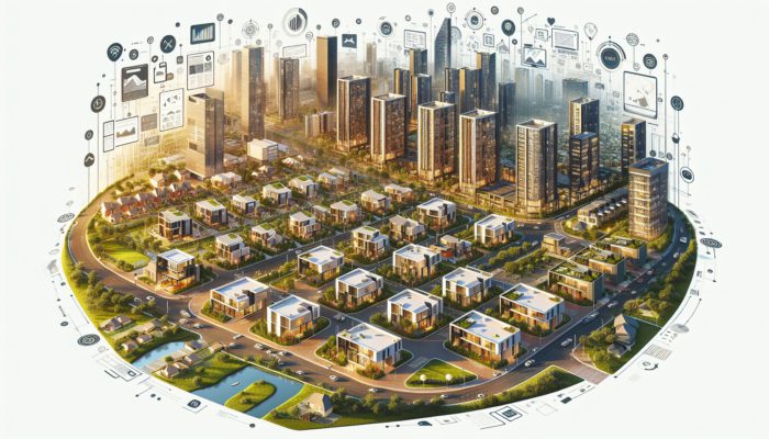 Aerial view of modern entry-level homes located near public transport in Mthatha, surrounded by lush greenery.