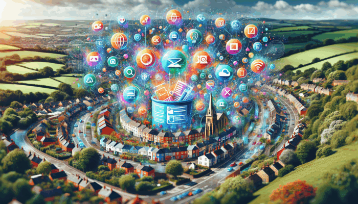 A customizable WordPress website with SEO and social media plugins, set in Sturminster Newton's townscape.