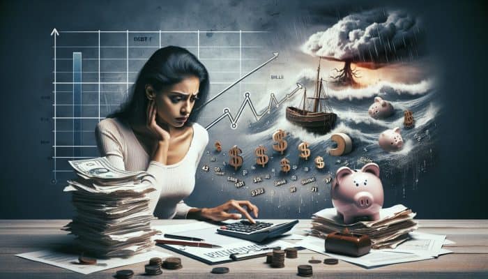 Debt Consolidation Costs vs Debt Payoff Costs: UK Comparison | DCL A person calculating debt consolidation costs amidst bills and financial statements, looking concerned.