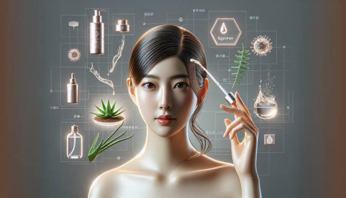 Woman applying lightweight serum with glycerin and aloe vera to smooth flyaways, achieving a sleek look.