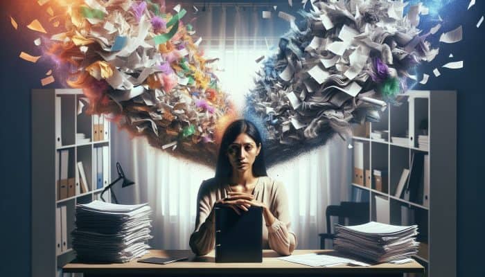 Top-Rated Debt Consolidation Lenders on X: Person consolidating scattered debt papers into one organized folder, symbolizing financial relief.