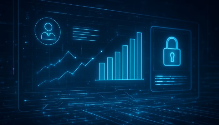 Futuristic holographic dashboard featuring glowing financial charts connecting lenders and borrowers in real time.