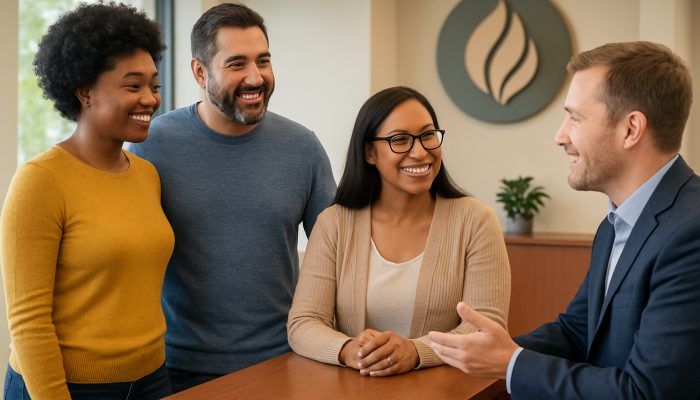 Options if Your Score Is Too Low for Loans: Seek Help Now | DCL Diverse community members receiving guidance at a welcoming local credit union for financial support.